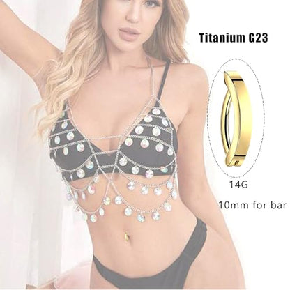 TIANCI FBYJS 3pcs G23 Titanium Pink Belly Button Rings Internally Threaded 10mm Clicker Reverse Curved Hoop Navel Barbell Piercing Jewelry CZ Belly Rings for Women Men - color: gold set5