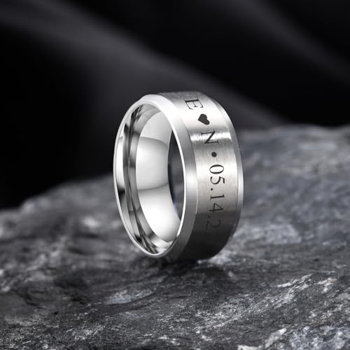 VNOX Customize Personalized 6MM/8MM Tungsten Carbide/Stainless Steel Simple Matte Brushed Finish Wedding Band Engagement Rings for Men Women,Size 5-14 - color: Silver-8mm-stainless-steel