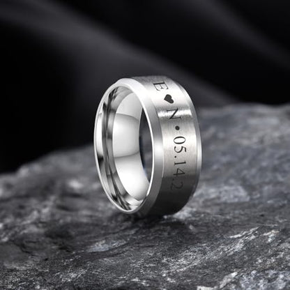 VNOX Customize Personalized 6MM/8MM Tungsten Carbide/Stainless Steel Simple Matte Brushed Finish Wedding Band Engagement Rings for Men Women,Size 5-14 - color: Silver-8mm-stainless-steel