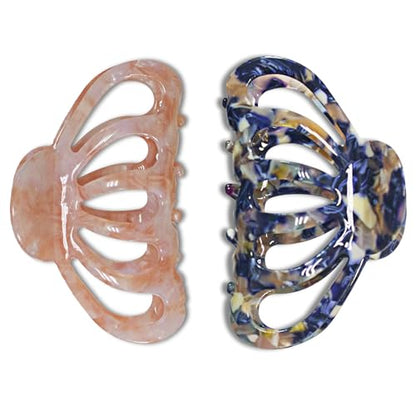 Fashion Acetate Hair Clips for Women Gilrs,2PCS Set,Marble Royalblue&Pink | Resin Medium Hair Claw Clip for Fine Thin Hair,Non Slip Grip Hair Jaw Clips,French Cellulose barrettes Hair Accessories gift - color: Royalblue&Pink