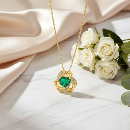 Midari 18K Gold Love Knot Necklace Love Knot Pendant Necklace with 12 Months Birthstones I Love You Forever Jewelry Gifts for Women Mom Her - color: 05-May