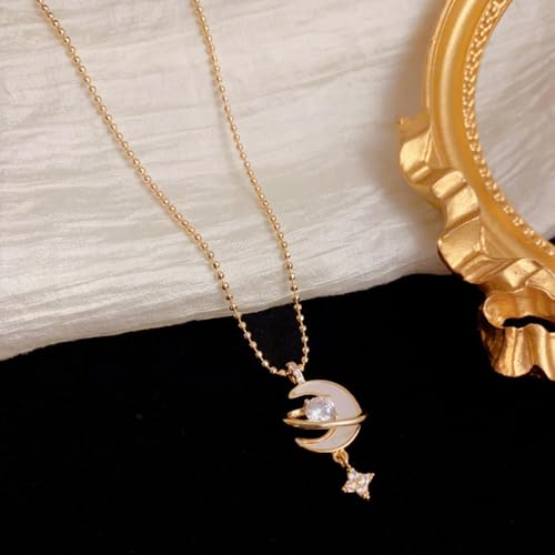 Elegant Moon Star Pendant Necklace for Women Trendy Imitation Crystal Necklace Trendy Adjustable Beaded Chain Delicate Celestial Wedding Engagement Anniversary Statement Jewelry for Valentine Mother