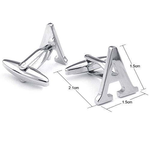 HONEY BEAR Initial Letter Cufflinks for Men Wedding Business | Personalized, Tarnish-Resistant, Steel-Plated Copper Base, Gift Box, for Groomsmen, Father, Husband, Anniversary - style: A Silver