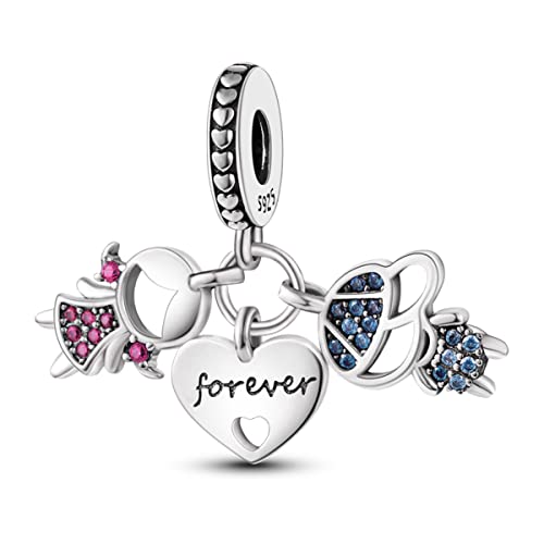 925 Sterling Silver Charm for Bracelet Necklace Women Dangle Pendant Beads | Love Faith Mom Ocean travel Butterfly Party Charm Beads Pendants DIY Jewelry Gift - color: Boy with girl love forever