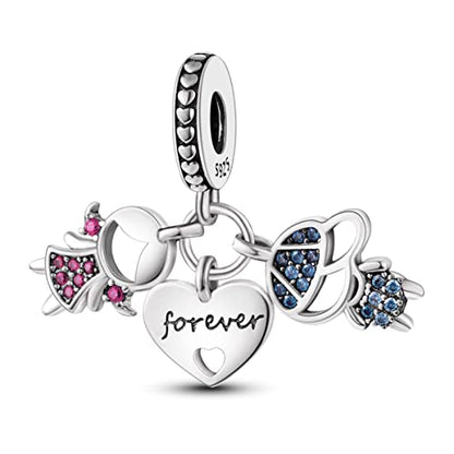 925 Sterling Silver Charm for Bracelet Necklace Women Dangle Pendant Beads | Love Faith Mom Ocean travel Butterfly Party Charm Beads Pendants DIY Jewelry Gift - color: Boy with girl love forever