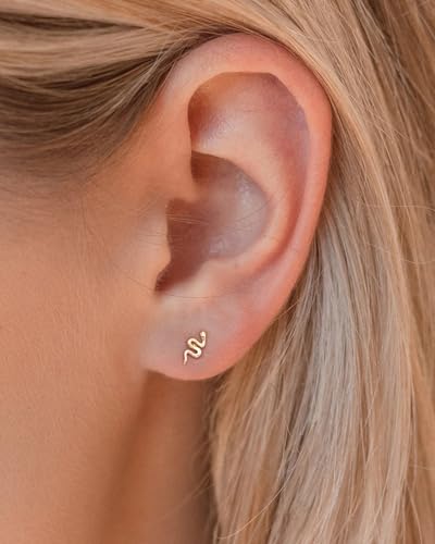 Stud Earrings for Women- 14K Gold/White Gold Plated/Black Bow Dragon Softball Snake Bat Stud Earrings - color: Tiny Snake