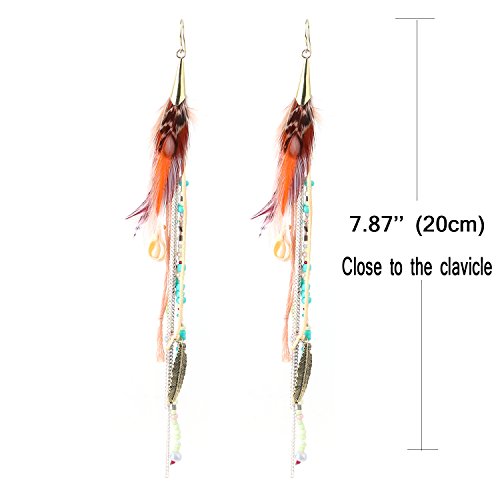 Bohemian Feather Dangle Earrings for Women with Shell Beads Long Tassel Design Drop Earrings - style: Style-Boho