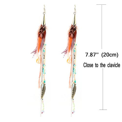 Bohemian Feather Dangle Earrings for Women with Shell Beads Long Tassel Design Drop Earrings - style: Style-Boho