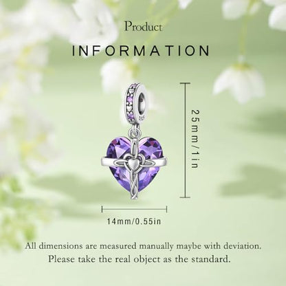 Birthstone Charm, 925 Sterling Silve Heart Dangle Charms for Pandora Bracelets, Ladies Birthday Gift - style: B-February