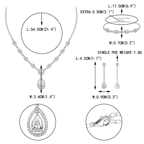 EVER FAITH Bridal Jewelry Set for Women, Stunning Teardrop Cubic Zirconia Birthstone Necklace Bracelet Earrings Sets Gift for Mothers Day/Valentines/Birthday/Christmas - color: Clear
