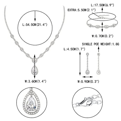 EVER FAITH Bridal Jewelry Set for Women, Stunning Teardrop Cubic Zirconia Birthstone Necklace Bracelet Earrings Sets Gift for Mothers Day/Valentines/Birthday/Christmas - color: Clear