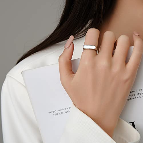 VQYSKO 14K Gold Plated Signet Ring | Statement Band Jewelry for Women - color: Silver + White
