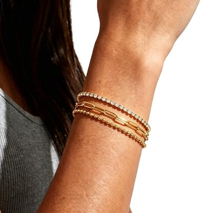 CTRLZTEAM 14K 18K Gold Plated Layered Bracelets for Women Stacked Bracelet | 14K 18K gold plated multi layer bracelets combine distinct chains with single clasp for instant pre-stacked style - style: Integrated 3-in-1 Layered Set