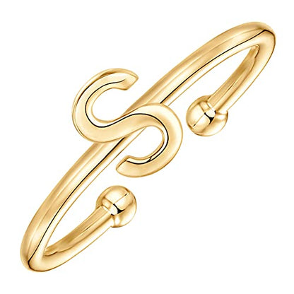 PAVOI 14K Gold Plated Initial Letter Ring for Women, Adjustable Band | Thin Initial Band - Dainty Fashion Jewelry Gifts - style: - S