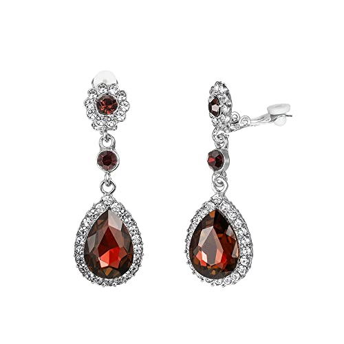 Gorgeous Austrian Crystal Rhinestone Wedding Bridal Teardrop Drop Dangle Earrings - color: Wine Red