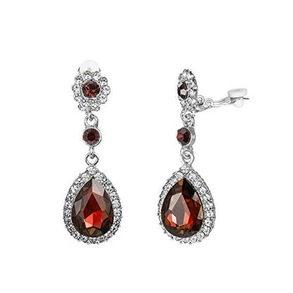 Gorgeous Austrian Crystal Rhinestone Wedding Bridal Teardrop Drop Dangle Earrings - color: Wine Red