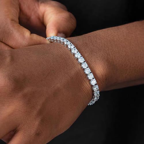 Tennis Bracelets for Women Men Adjustable, AAA Cubic Zirconia Stainless Steel Bracelet Sparkle Simulated Diamond Bangle - color: Silver
