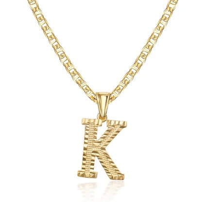 Barzel 18K Gold Plated Initial Necklace with Diamond Cut Initial, Waterproof, High Polish Finish, Made in Brazil - style: K