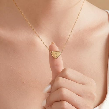 18k Gold Plated Heart Pendant Letter Necklaces for Girls Stainless Steel Initial Necklace for Women Birthday Gifts for Girls Women - color: Brushed Gold, style: Letter R