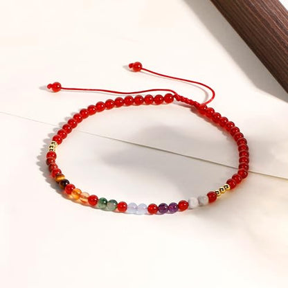Colorful 7 Chakra Gemstones Beaded Anklet for Women Foot Jewelry | Adjustable 8.5-10 in, Ankle Bracelets for Women, Handmade, Positive Energy, Balance, Yoga, Meditation, Beach, Party, Vacation - style: Red Agate