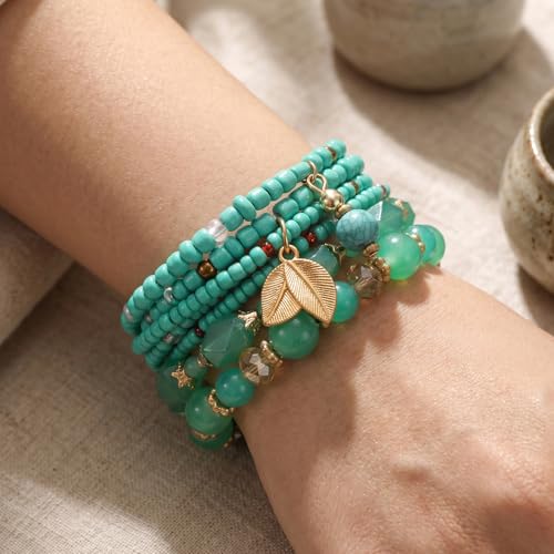 Boho Wooden Beads Bracelets Bohemian Bracelet Stack for Men Women Wood Beaded Bracelet Set - color: M
