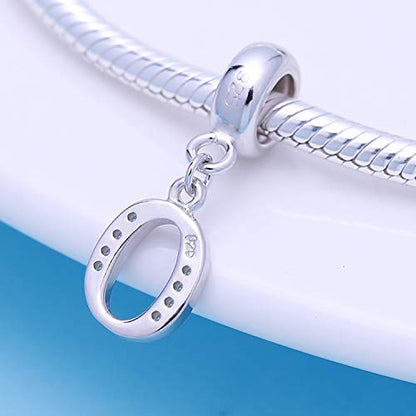 925 Sterling Silver Charms Alphabet Beads fit Pandora Charm Bracelets A-Z Letter Initial Spacer Dangle Clear CZ Stone Authentic for Snake Chain Bracelets - color: O