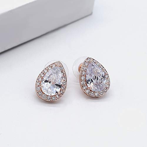 Teardrop Cubic Zirconia Jewelry Set for Women Wedding Prom Bridesmaid Gift | Sparkle Necklace Earrings Bracelet, Bride Formal Party Jewelry - color: Rose Gold