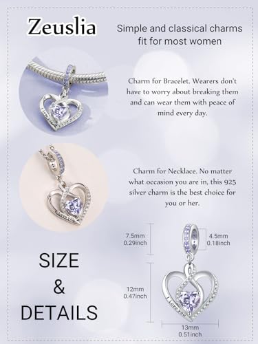 Heart Birthstone Charms for Bracelets, 925 Sterling Silver Women Bead Charms for Charm Bracelets Necklace, Mother's Day Birthday Anniversary Jewelry Gifts for Wife Mom Grandma Daughter - style: Dangle - June - Alexandrite