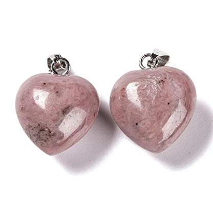 10Pcs Heart Stone Charm Pendants Natural Rhodochrosite Gemstone Pendants with Platinum Brass Loops for DIY Necklace Keychains Earring Crafts Supplies - color: Rhodochrosite
