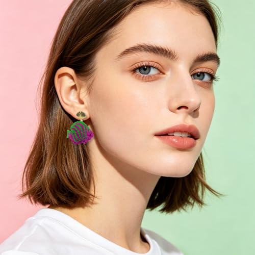 Cute Acrylic Tropical Fish Earrings Creative Parrot Hornbill Drop Dangle Earrings Stylish Animal Statement Earrings Daily Wear Jewelry for Women - color: Rose Red Green Fish