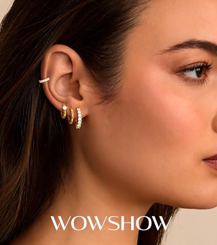 wowshow Gold Hoop Earrings for Women Chunky Hoops 14K Gold Plated Thick Hollow Tube Lightweight Earrings for Mother Birthday Gifts 20/25/30/40/50MM - color: Gold Hoop Earring Set
