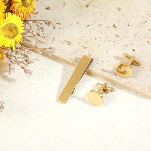 3Pcs Gold Tie Clip and Cufflink Set for Men - color: Gold