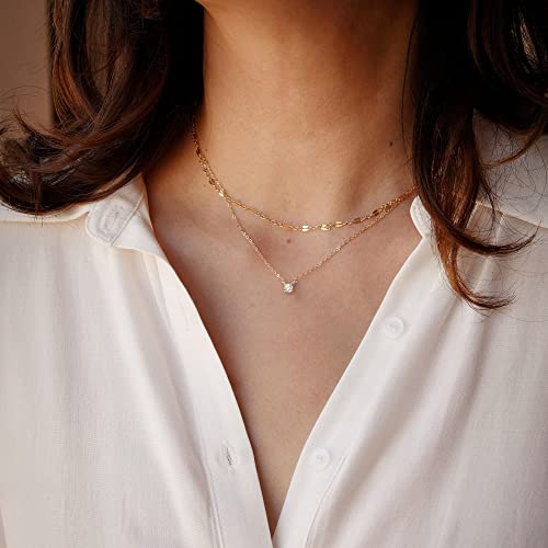 Tewiky Dainty 14k Gold Plated/Silver Cubic Zirconia Necklaces for Women, Simple CZ Jewelry Necklaces Trendy Gifts - color: Gold layered lace CZ