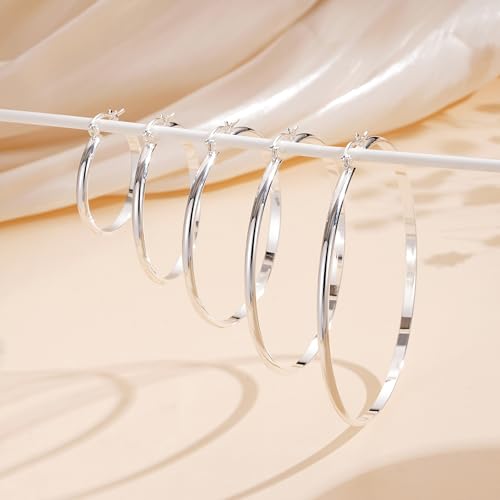 Apsvo Hoop Earrings for Women, 5mm Wide 14K Gold Plated/Silver Hoop Earring Hypoallergenic 925 Sterling Silver Earrings Lightweight Large Earrings for Women - color: 3mmWide-50mmSilver