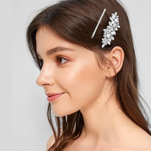 6 PCS Rhinestone Hair Clips for Women Pearl Wedding Hair Clips | CWJCYTNSN Rhinestones Hair Barrette White Pearl Hair Clips Strong Holders Lightweight No-Slip