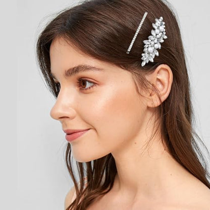 6 PCS Rhinestone Hair Clips for Women Pearl Wedding Hair Clips | CWJCYTNSN Rhinestones Hair Barrette White Pearl Hair Clips Strong Holders Lightweight No-Slip