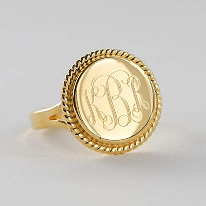 The Personal Exchange Nautical Rope Monogram Gold Plated Over Sterling Silver Ring