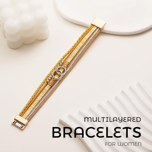 Bracelets for Women, Gifts for Mom Her Christmas Gift 2026 Leather Bracelets for Women Birthday Gift for Daughter Inspirational Wrap Bracelet Sister Friend Teen Girl Gift Layered Stocking Stuffers Jewelry - style: Lemon-Yellow
