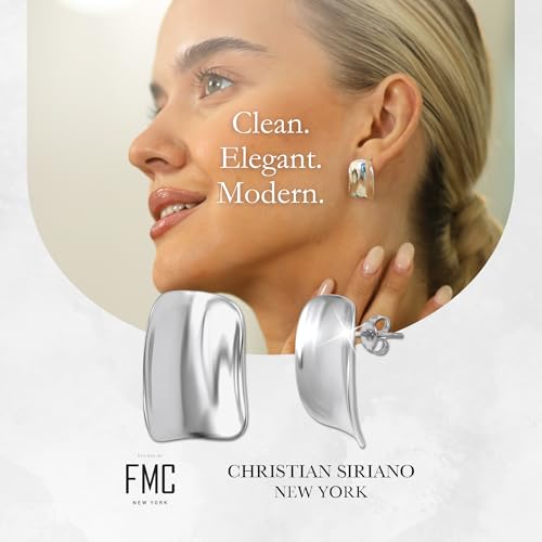 18K Gold Plated Sterling Silver Earrings for Women – Pure & Polished, Twist, Square, Hinged Tube, Abstract & Heart Shape Hoops – Lightweight, Hypoallergenic, Non-Tarnish Jewelry (Sizes: 3x35mm-46x30mm) - color: Silver, size: Rectangular Shape (22 x 16mm)