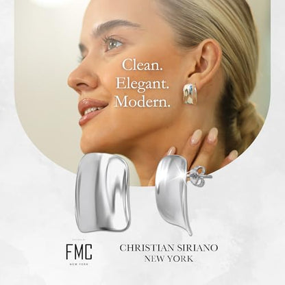 18K Gold Plated Sterling Silver Earrings for Women – Pure & Polished, Twist, Square, Hinged Tube, Abstract & Heart Shape Hoops – Lightweight, Hypoallergenic, Non-Tarnish Jewelry (Sizes: 3x35mm-46x30mm) - color: Silver, size: Rectangular Shape (22 x 16mm)