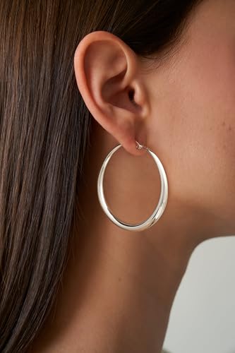 Robaice 925 Sterling Silver Hollow Hoop Earrings for Women, 30/40/50/60mm | Lightweight hollow circle hoops with a clean polished profile, hypoallergenic for everyday wear - size: 60mm Silver Hoop