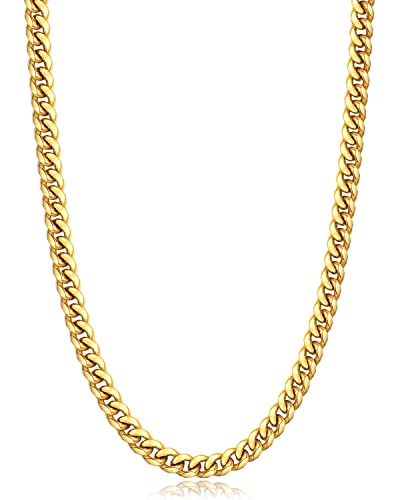 Jewlpire Silver/Black/Gold Chain for Men, Cuban Link Chain Necklace for Men Women, 4mm/6mm Mens Necklace 18K Gold Plated/316L Stainless Steel Mens Chains Necklaces 18/20/22/24/26 Inch - color: 6mm-18k gold plated, size: 18 Inches