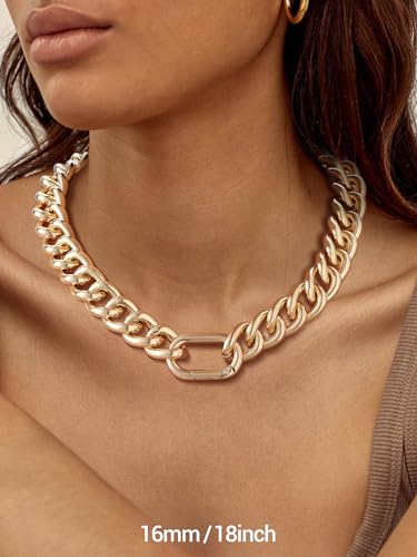 Chunky Gold Necklace for Women, 14K Gold Cuban Chain with Oval Spring Ring, 13MM/16MM/23MM 14K Gold Plated Womens Gold Chain Necklace Hip Pop Trendy Jewlry Gifts - size: 18 inchs, style: 16MM -14K Gold