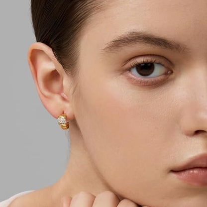 18K Gold Plated Huggie Hoop Earrings for Women, 925 Sterling Silver Post, Hypoallergenic Small Earrings - color: Charlotte Pavé Huggies