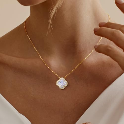 14K Gold Plated | 14K Platinum Plated Necklace for Women Necklace Earrings Set with Sparkling Zircon Inlay and Silver Post Earrings - color: Simple sleek three-leaf gold suit