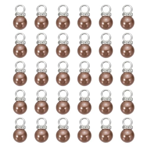 MECCANIXITY 100Pcs Imitation Pearl Pendant 10mm Faux Pearl Beads with Rhinestone for Dangle Jewelry Making Earrings Necklace Bracelets Crafts, Brown - color: Brown