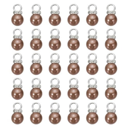MECCANIXITY 100Pcs Imitation Pearl Pendant 10mm Faux Pearl Beads with Rhinestone for Dangle Jewelry Making Earrings Necklace Bracelets Crafts, Brown - color: Brown