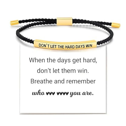 Frodete Dont Let The Hard Days Win Bracelet Inspirational Gifts for Women Adjustable Braided Tube Bracelet Gifts for Friends - color: A2:dont let the hard days win（black gold）