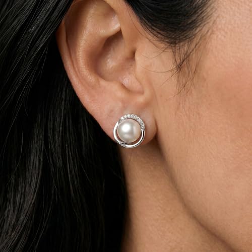 THE PEARL SOURCE 8mm & 9mm Freshwater Cultured Pearl & Cubic Zirconia Johnson Pendant & Earrings for Women - color: White
