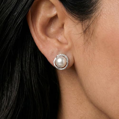 THE PEARL SOURCE 8mm & 9mm Freshwater Cultured Pearl & Cubic Zirconia Johnson Pendant & Earrings for Women - color: White